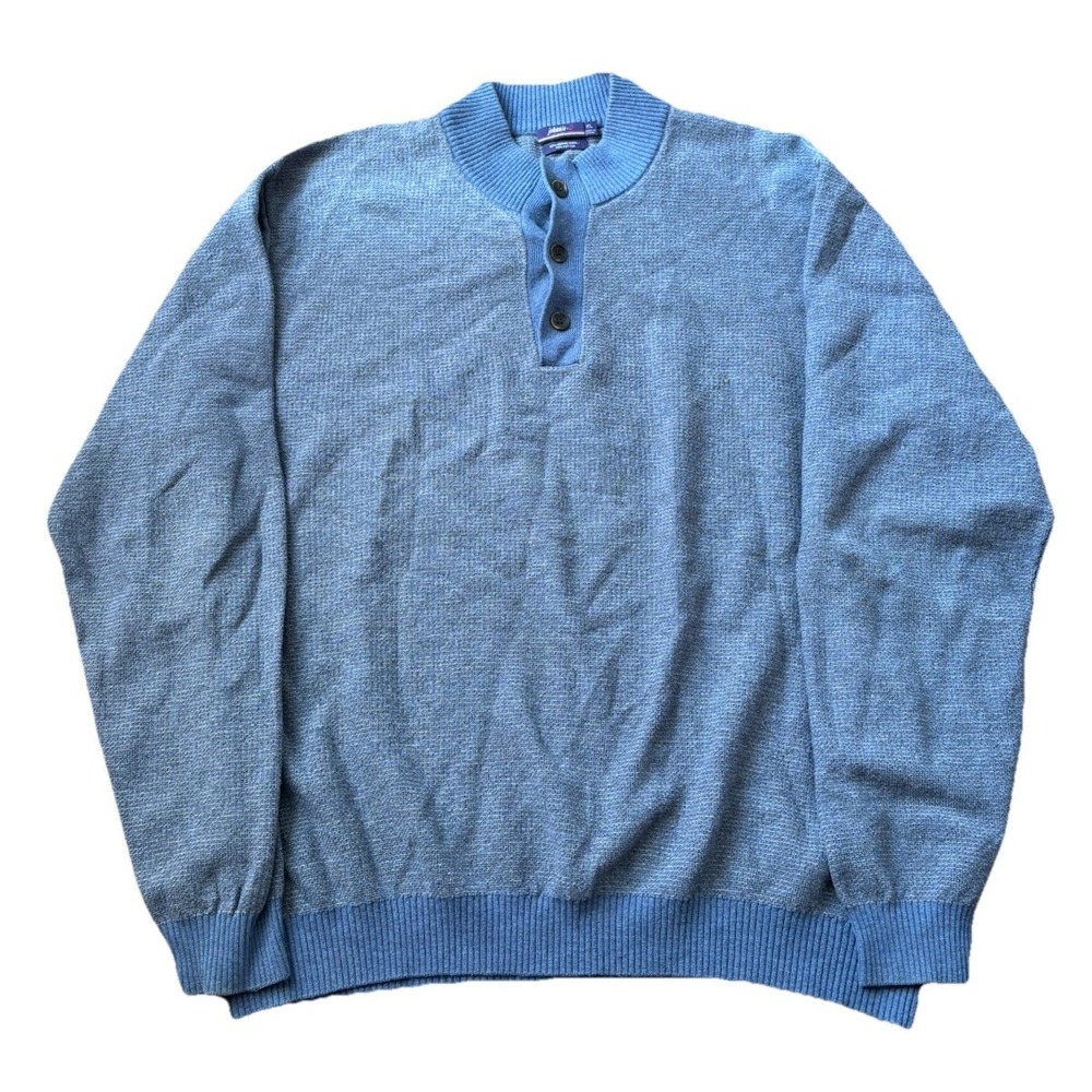 Johnnie-O Mens XL Henley Sweater Blue Merino Wool Cotton Blend Pullover